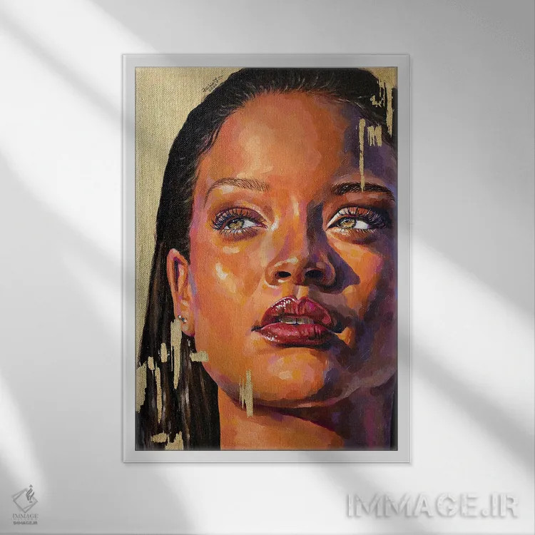 تابلو دکوراتیو ریحانا اثر جکی لیو - نمای قابدار سفید