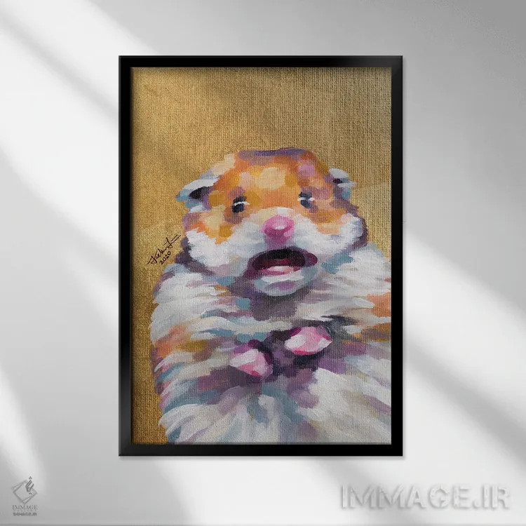 تابلو دکوراتیو میم همستر اثر جکی لیو - نمای قابدار مشکی