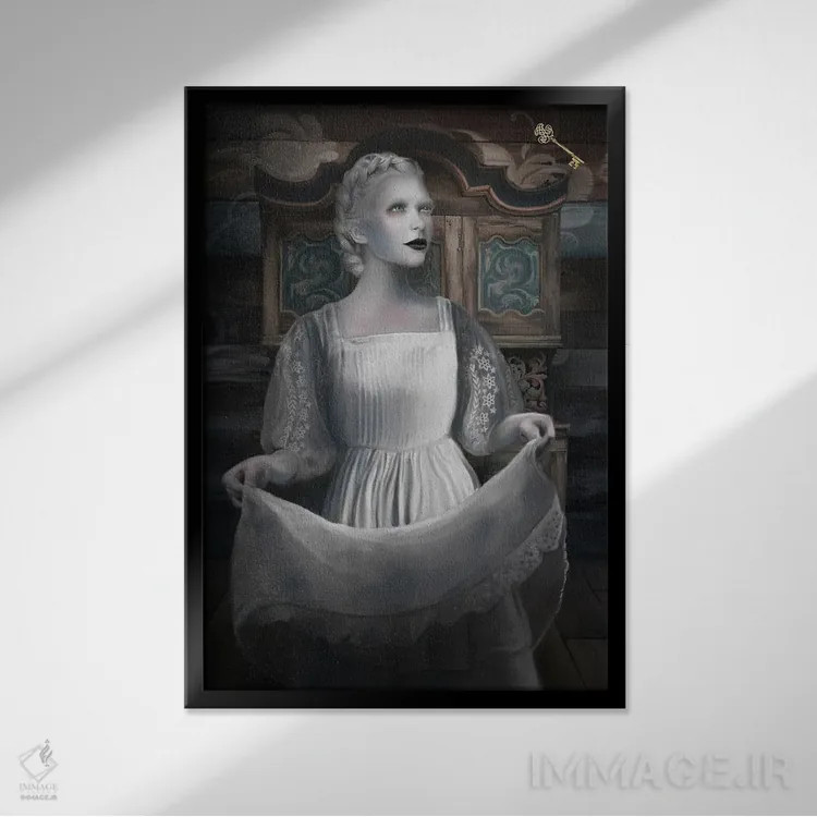 تابلو دکوراتیو کلید طلایی اثر جولیانا لوومر - نمای قابدار مشکی