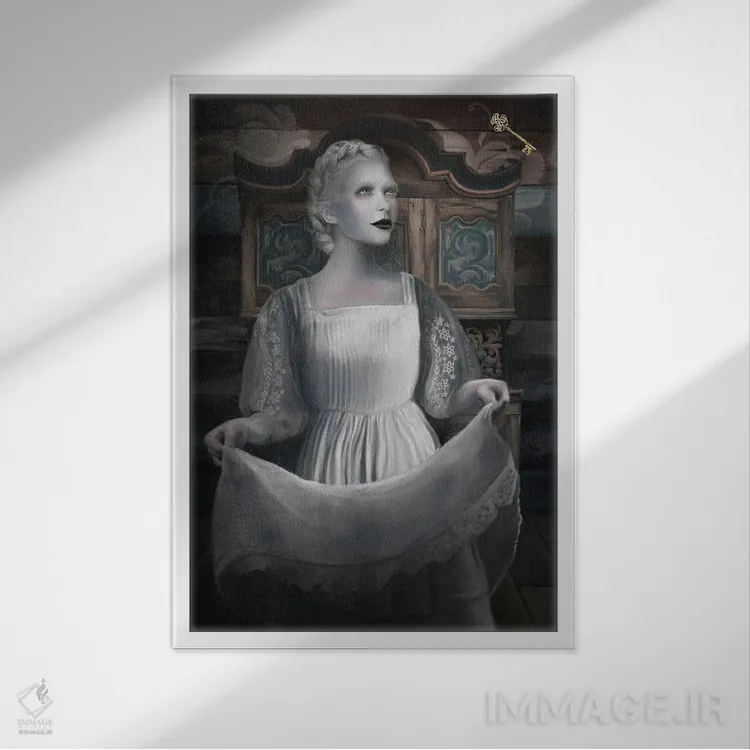 تابلو دکوراتیو کلید طلایی اثر جولیانا لوومر - نمای قابدار سفید