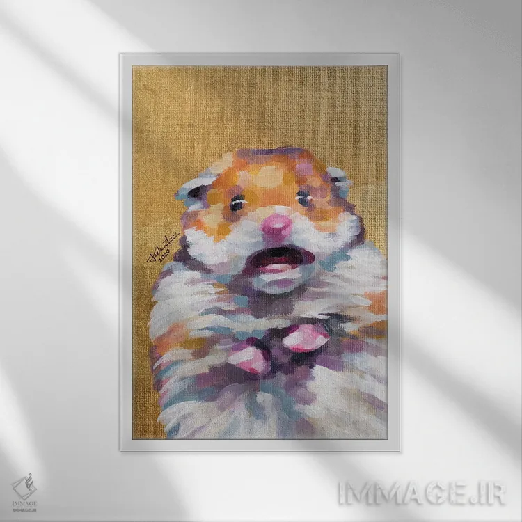 تابلو دکوراتیو میم همستر اثر جکی لیو - نمای قابدار سفید