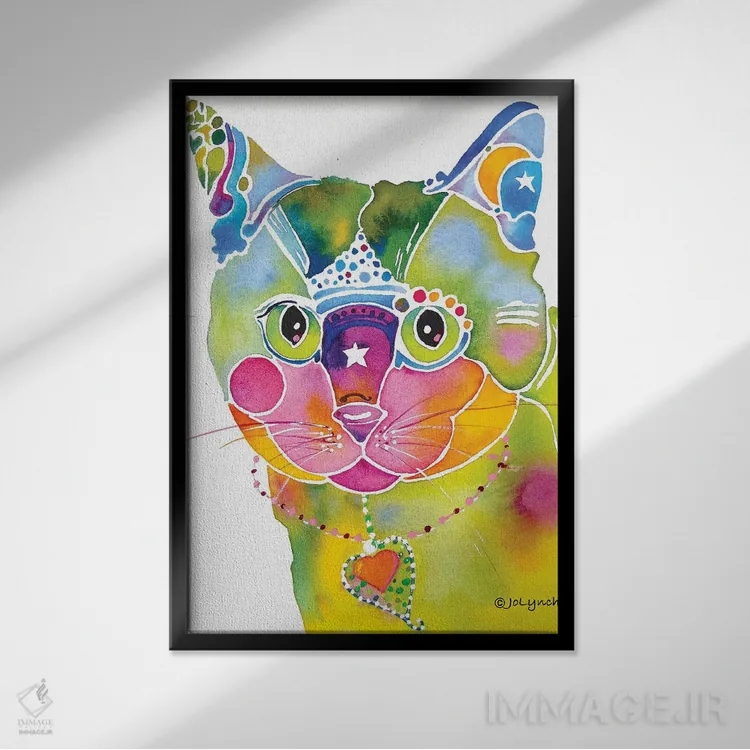 تابلو دکوراتیو گربه خیالی اثر جو لینچ - نمای قابدار مشکی