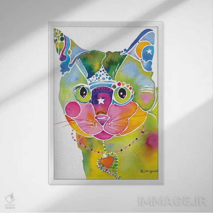 تابلو دکوراتیو گربه خیالی اثر جو لینچ - نمای قابدار سفید