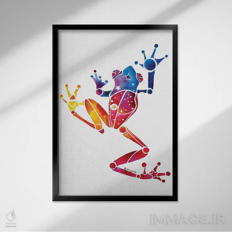 تابلو دکوراتیو قورباغه درختی اثر جو لینچ - نمای قابدار مشکی