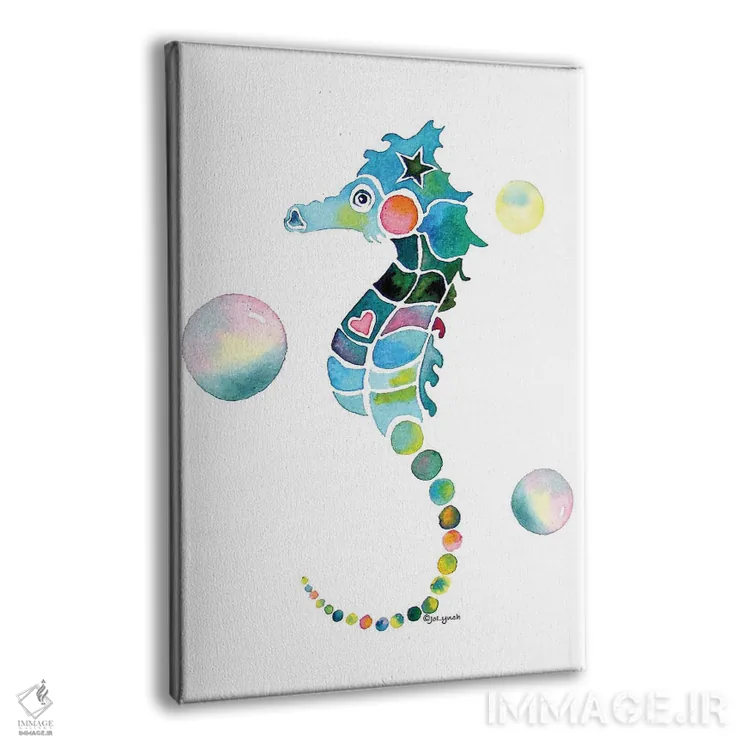 تابلو دکوراتیو اسب دریایی با حباب ها اثر جو لینچ - نمای پرسپکتیو محصول