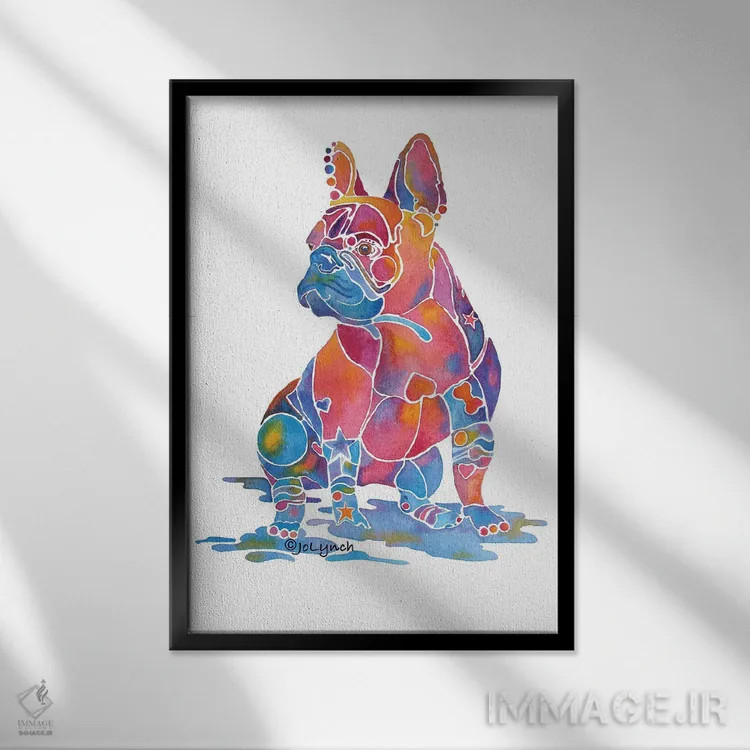 تابلو دکوراتیو بولداگ فرانسوی لوییز اثر جو لینچ - نمای قابدار مشکی