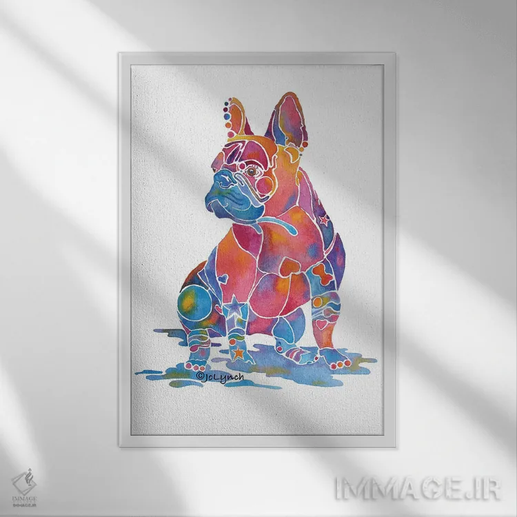 تابلو دکوراتیو بولداگ فرانسوی لوییز اثر جو لینچ - نمای قابدار سفید