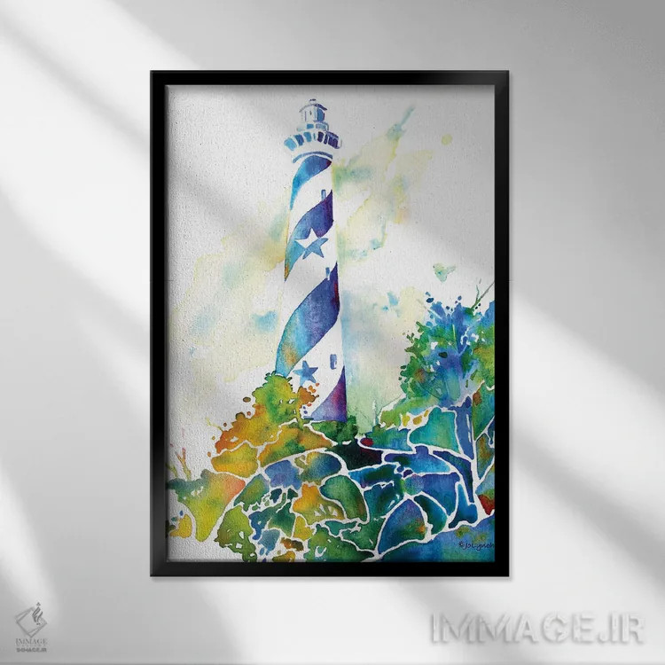 تابلو دکوراتیو فانوس دریایی هترس اثر جو لینچ - نمای قابدار مشکی