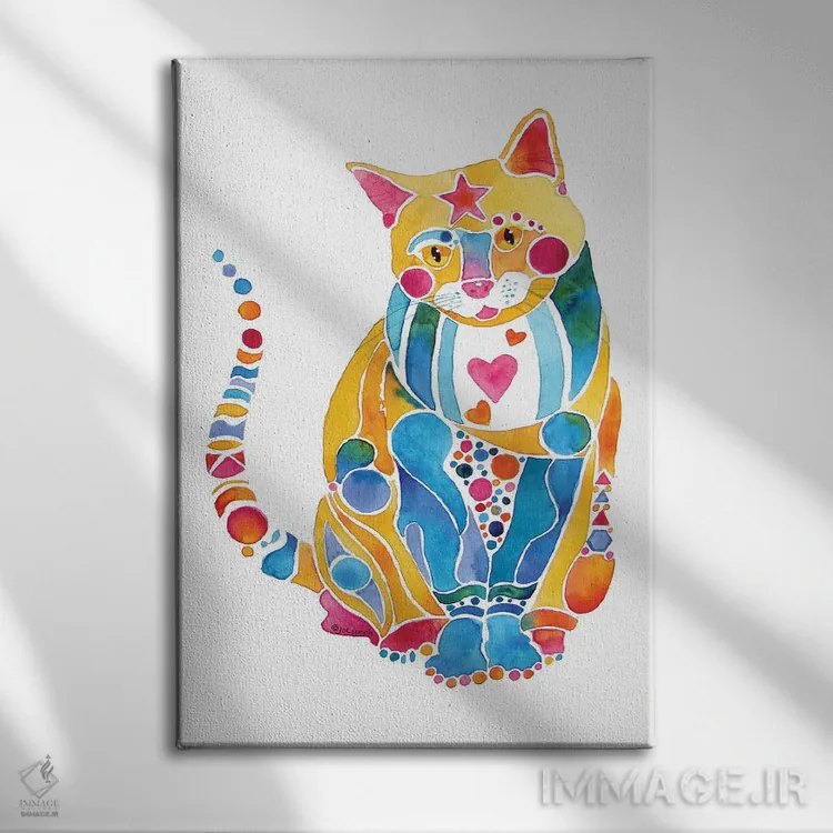 تابلو دکوراتیو گربه جواهرین فانتزی اثر جو لینچ - نمای روبهرو روی دیوار