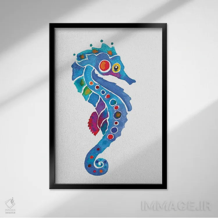 تابلو دکوراتیو اسب دریایی شماره دو اثر جو لینچ - نمای قابدار مشکی