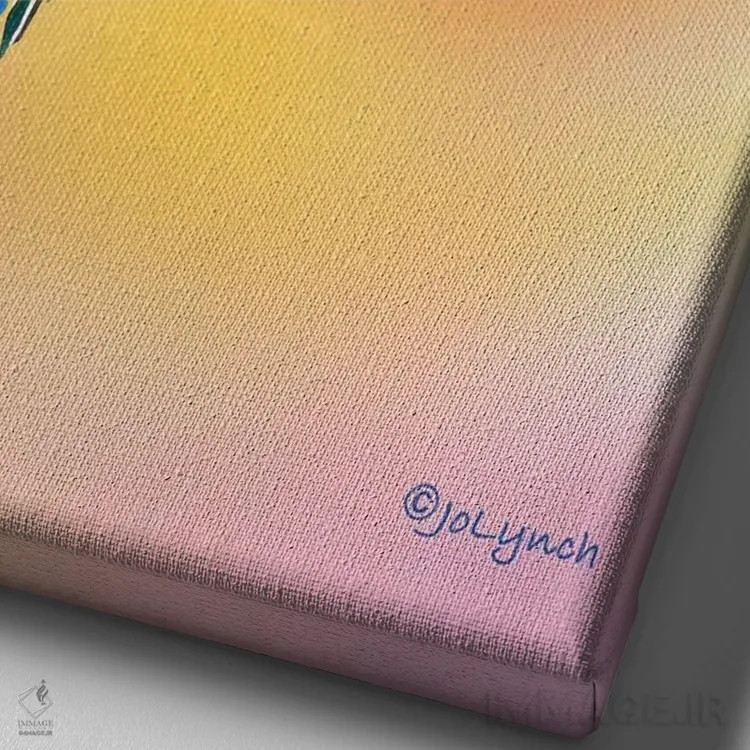 تابلو دکوراتیو طوطی گرمسیری اثر جو لینچ - نمای نزدیک بافت بوم