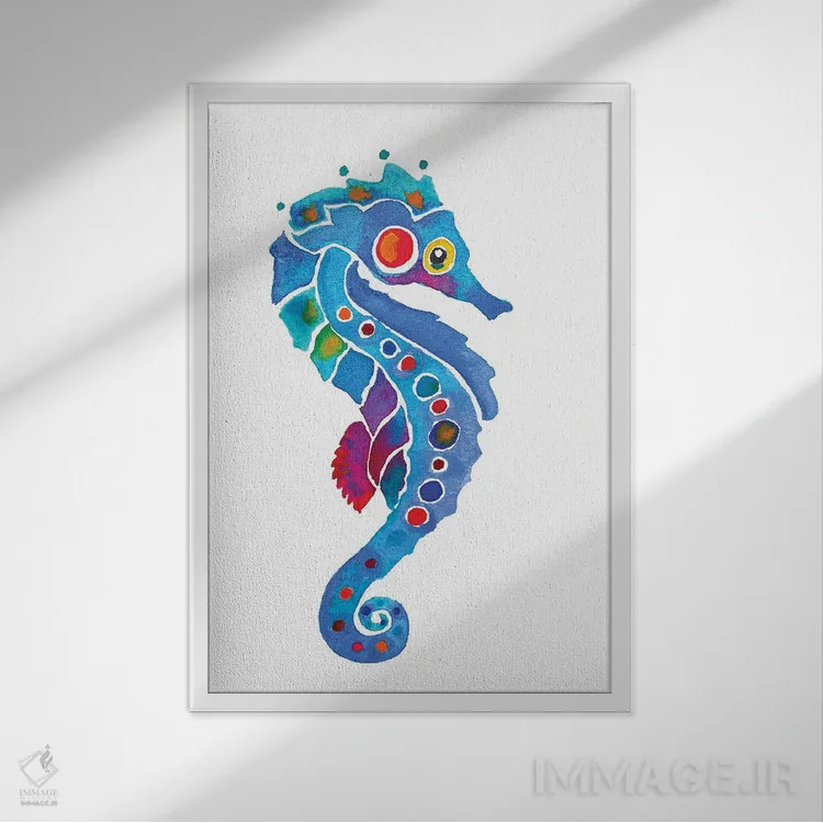 تابلو دکوراتیو اسب دریایی شماره دو اثر جو لینچ - نمای قابدار سفید