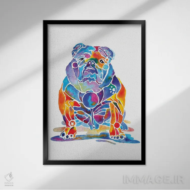 تابلو دکوراتیو بولداگ انگلیسی اثر جو لینچ - نمای قابدار مشکی