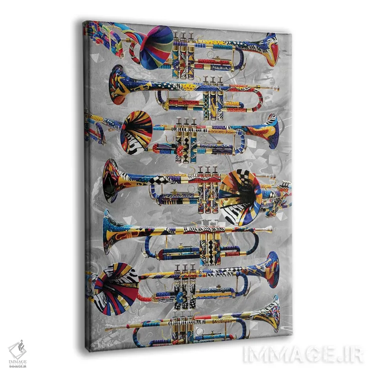تابلو دکوراتیو ترومپت رنگارنگ اثر جولیز - نمای پرسپکتیو محصول