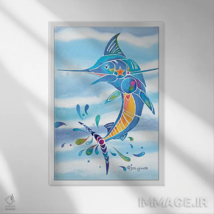 تابلو دکوراتیو ماهیگیری مارلین اثر جو لینچ - نمای قابدار سفید