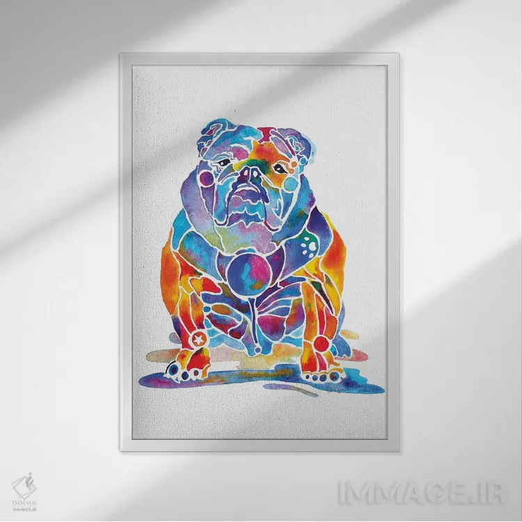 تابلو دکوراتیو بولداگ انگلیسی اثر جو لینچ - نمای قابدار سفید