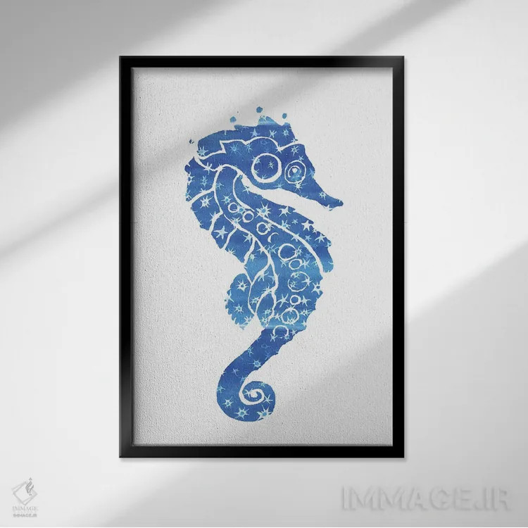 تابلو دکوراتیو اسب دریایی ستاره ای اثر جو لینچ - نمای قابدار مشکی