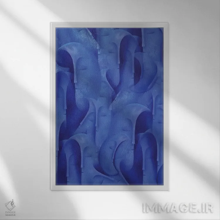 تابلو انتزاعی ماه آبی اثر جولیز - نمای قابدار سفید
