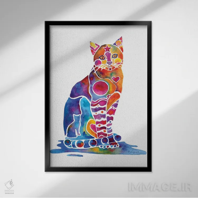 تابلو دکوراتیو گربه کارلی اثر جو لینچ - نمای قابدار مشکی