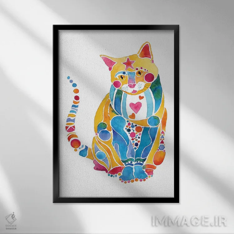 تابلو دکوراتیو گربه جواهرین فانتزی اثر جو لینچ - نمای قابدار مشکی