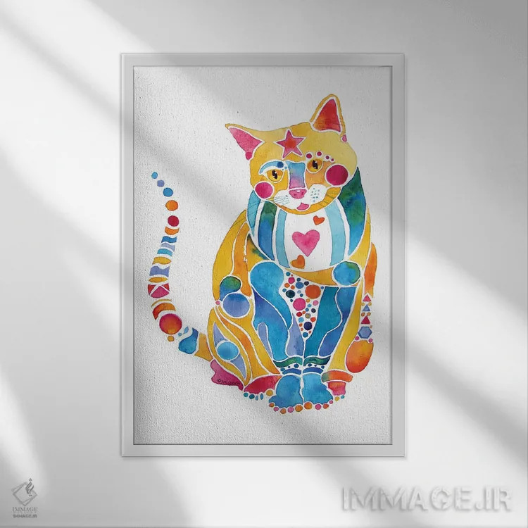 تابلو دکوراتیو گربه جواهرین فانتزی اثر جو لینچ - نمای قابدار سفید