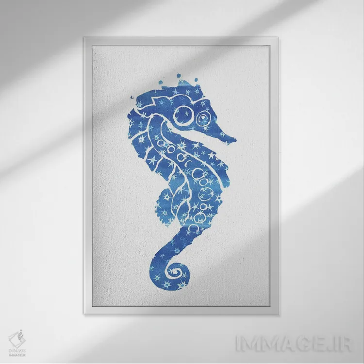 تابلو دکوراتیو اسب دریایی ستاره ای اثر جو لینچ - نمای قابدار سفید