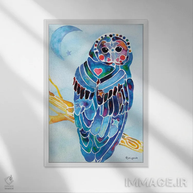 تابلو دکوراتیو جغد مینوکام اثر جو لینچ - نمای قابدار سفید