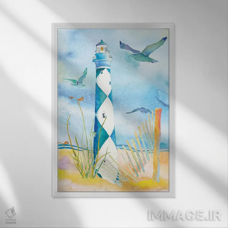 تابلو دکوراتیو فانوس دریایی کارولینای دوم اثر جو لینچ - نمای قابدار سفید