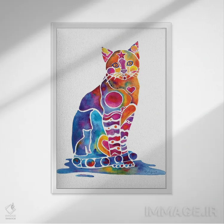 تابلو دکوراتیو گربه کارلی اثر جو لینچ - نمای قابدار سفید