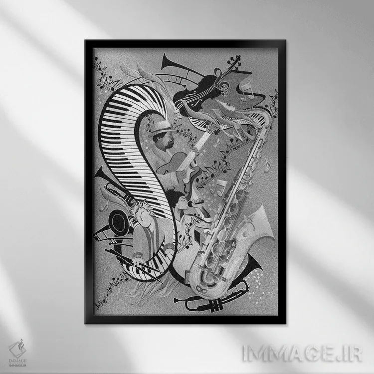 تابلو دکوراتیو اجرای داغ جز قرمز اثر جولیز - نمای قابدار مشکی