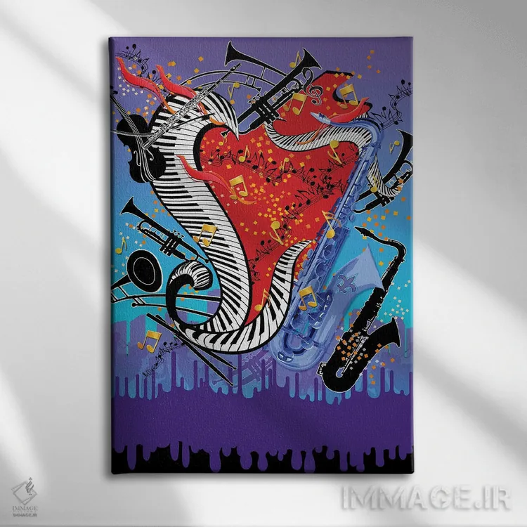 تابلو دکوراتیو موسیقی جز آبی اثر جولیز - نمای روبهرو روی دیوار