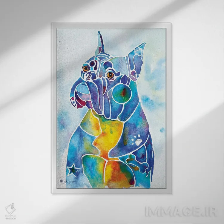 تابلو دکوراتیو نژاد سگ باکسر اثر جو لینچ - نمای قابدار سفید