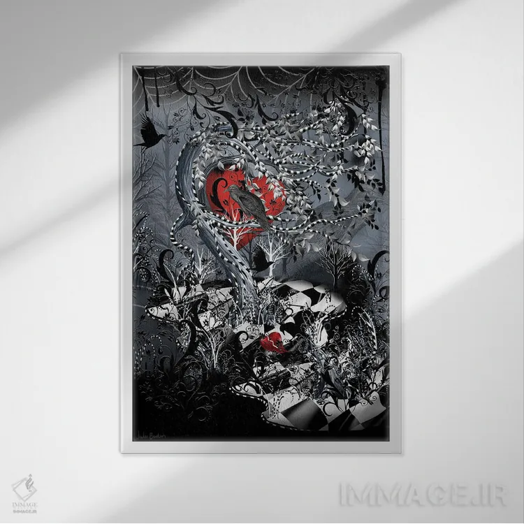 تابلو دکوراتیو کلاغ سیاه اثر جولیز - نمای قابدار سفید