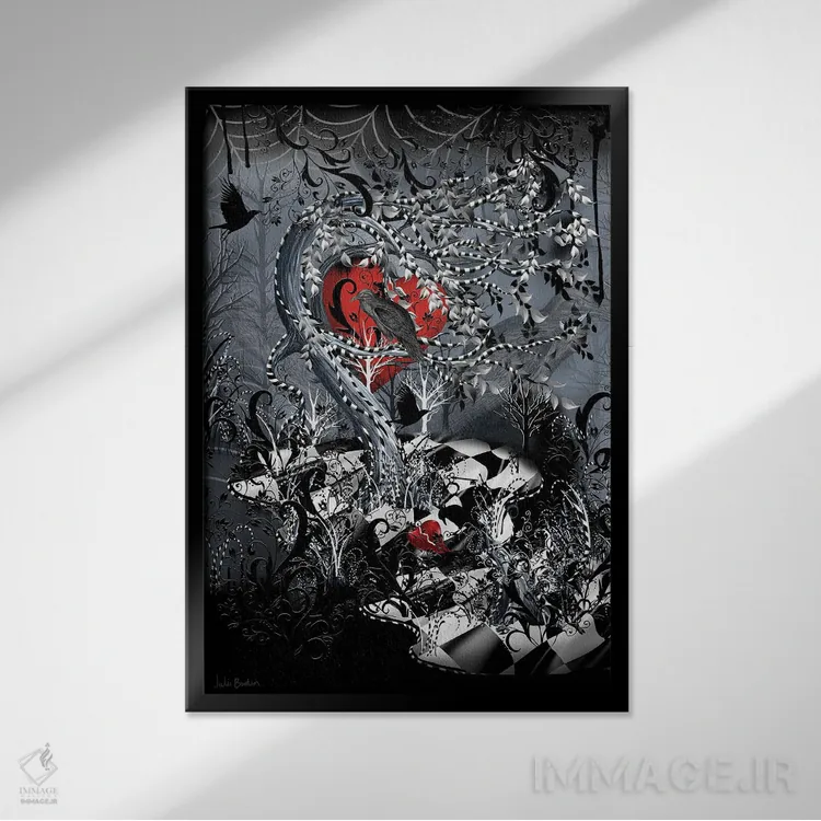 تابلو دکوراتیو کلاغ سیاه اثر جولیز - نمای قابدار مشکی