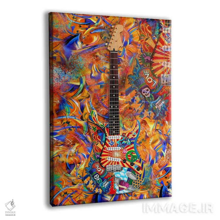 تابلو دکوراتیو نقاشی انتزاعی گیتار راک با جمجمه شکری اثر جولیز - نمای پرسپکتیو محصول