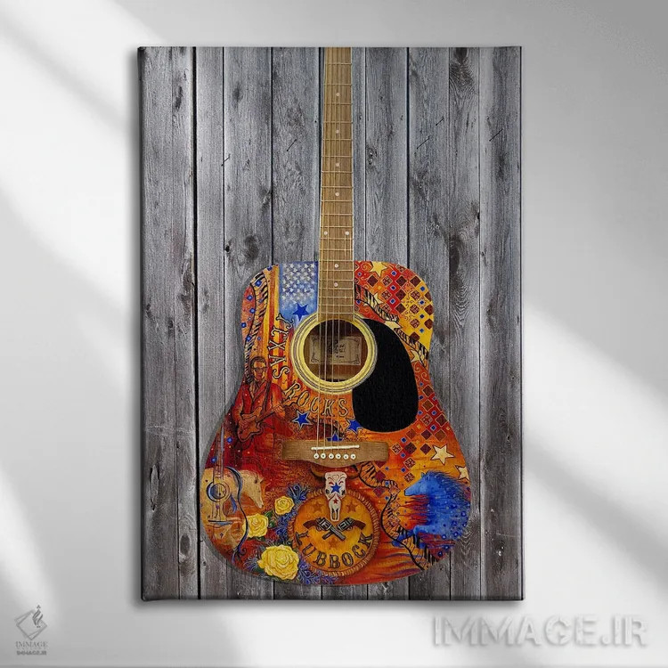تابلو دکوراتیو گیتار پرچم سنگ های تگزاس اثر جولیز - نمای روبهرو روی دیوار