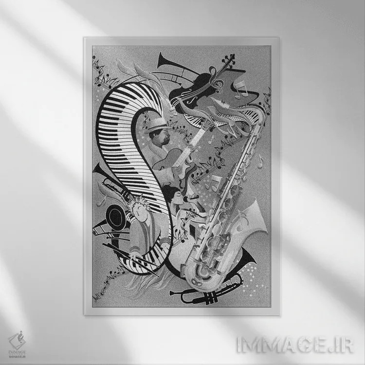 تابلو دکوراتیو اجرای داغ جز قرمز اثر جولیز - نمای قابدار سفید