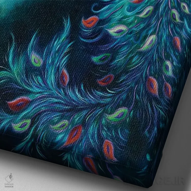 تابلو دکوراتیو باغ طاووس فیروزه ای اثر جولیز - نمای نزدیک بافت بوم
