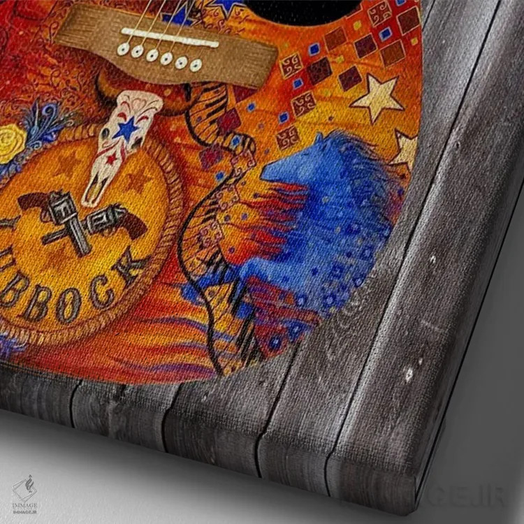تابلو دکوراتیو گیتار پرچم سنگ های تگزاس اثر جولیز - نمای نزدیک بافت بوم