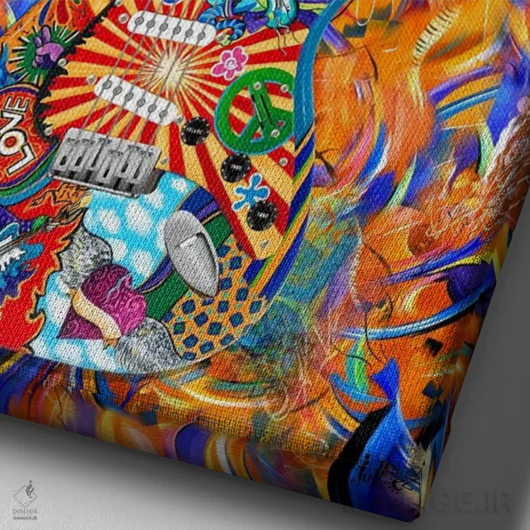 تابلو دکوراتیو نقاشی انتزاعی گیتار راک با جمجمه شکری اثر جولیز - نمای نزدیک بافت بوم