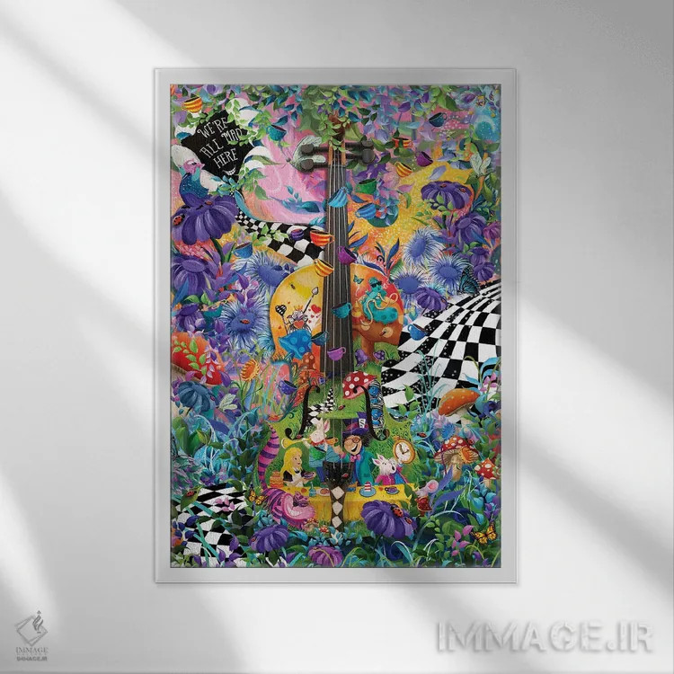 تابلو دکوراتیو اجرای مهمانی چای آلیس در سرزمین عجایب اثر جولیز - نمای قابدار سفید