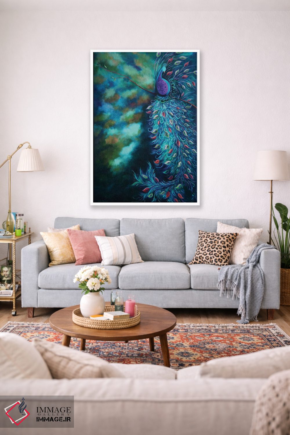 تابلو دکوراتیو باغ طاووس فیروزه ای اثر جولیز - D1W