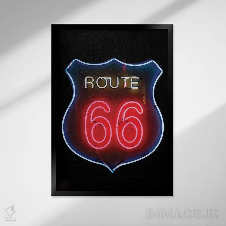 تابلو دکوراتیو Albuquerque, New Mexico, USA,تابلوی نئونی جاده ۶۶ آمریک… اثر ژولین مک رابرتس - نمای قابدار مشکی