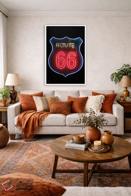 تابلو دکوراتیو Albuquerque, New Mexico, USA,تابلوی نئونی جاده ۶۶ آمریک… اثر ژولین مک رابرتس - D3W
