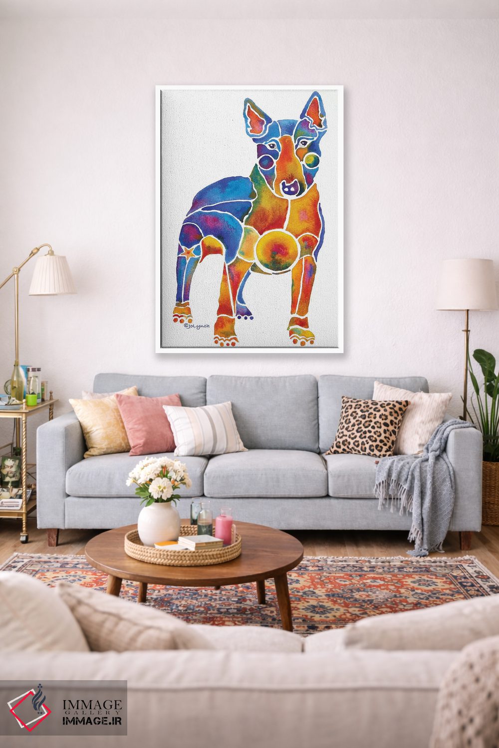 تابلو دکوراتیو سگ بول تریر روی زمینه سفید اثر جو لینچ - D1W