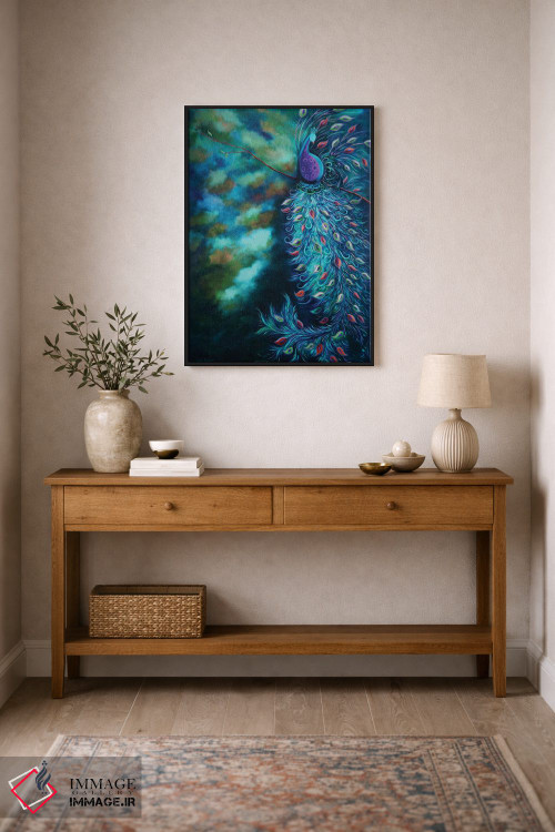تابلو دکوراتیو باغ طاووس فیروزه ای اثر جولیز - D2B