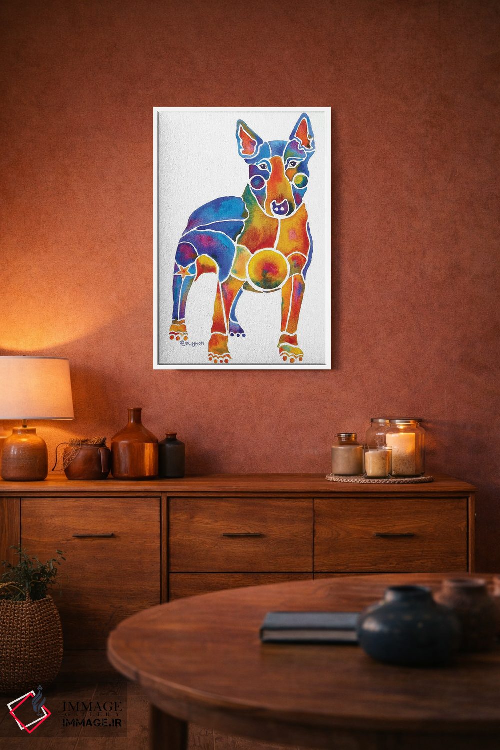 تابلو دکوراتیو سگ بول تریر روی زمینه سفید اثر جو لینچ - D2W