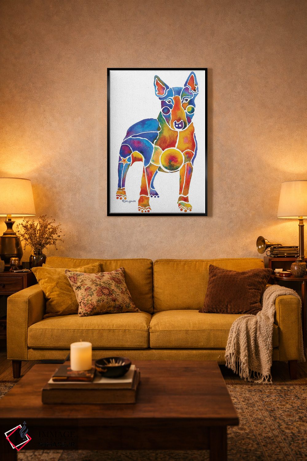 تابلو دکوراتیو سگ بول تریر روی زمینه سفید اثر جو لینچ - D3B