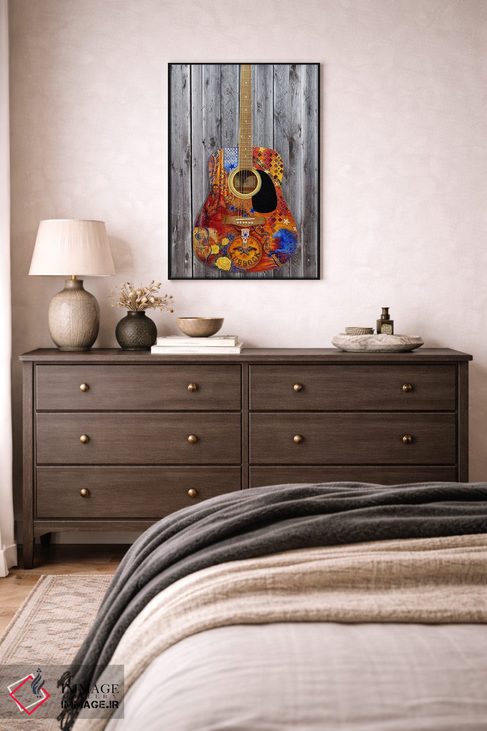 تابلو دکوراتیو گیتار پرچم سنگ های تگزاس اثر جولیز - D4B