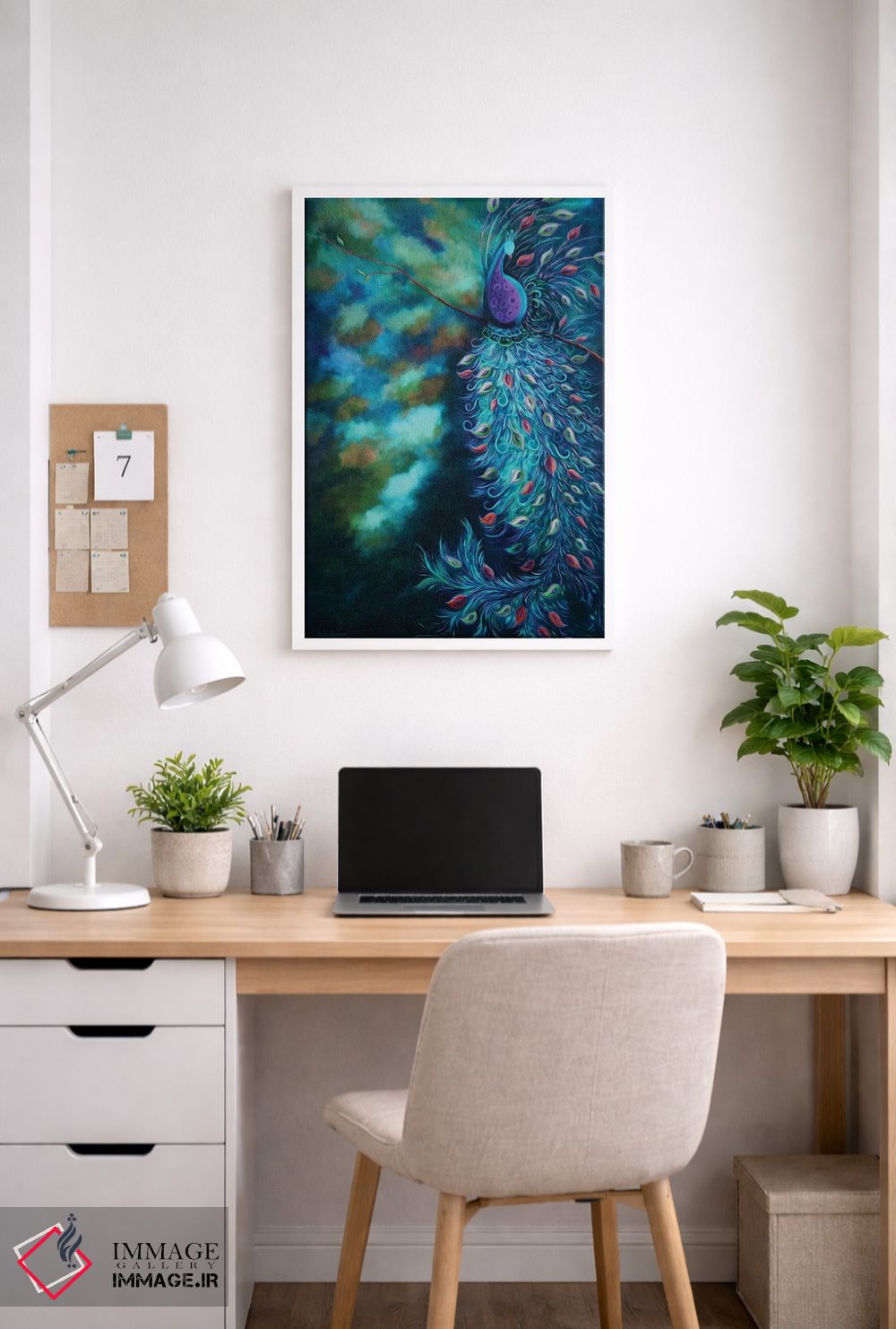 تابلو دکوراتیو باغ طاووس فیروزه ای اثر جولیز - D4W